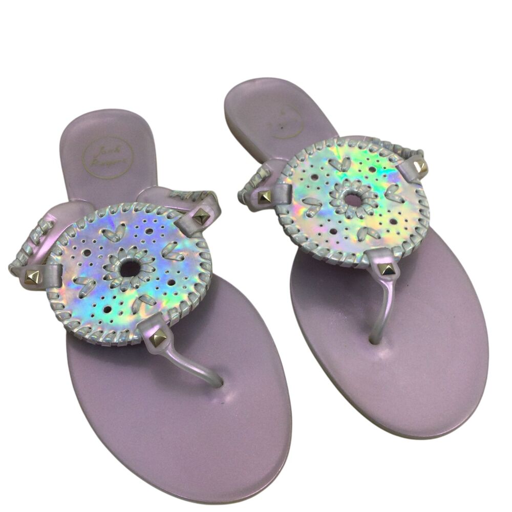 Jack Rogers Womens Georgica Jelly Sandals Flip Flops Hologram Rainbow Purple 10